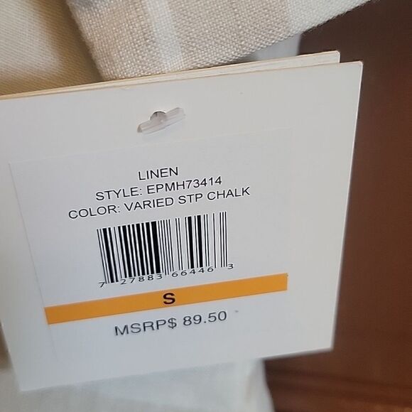 Ellen Tracy-Linen beige/white striped collared top with v-neck. Small. NWT. - Picture 5 of 8